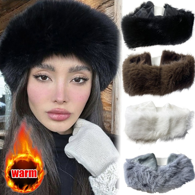 Fleece Ear Warmer Band - ที่คาดผมขนสัตว์แบบกว้าง สำหรับฤดูหนาว ช่วยให้หูอุ่นขึ้น ผ้าฟลีซยืดหยุ่น เหมาะสำหรับผู้หญิงและเด็กผู้หญิง ใช้ในอากาศหนาว
