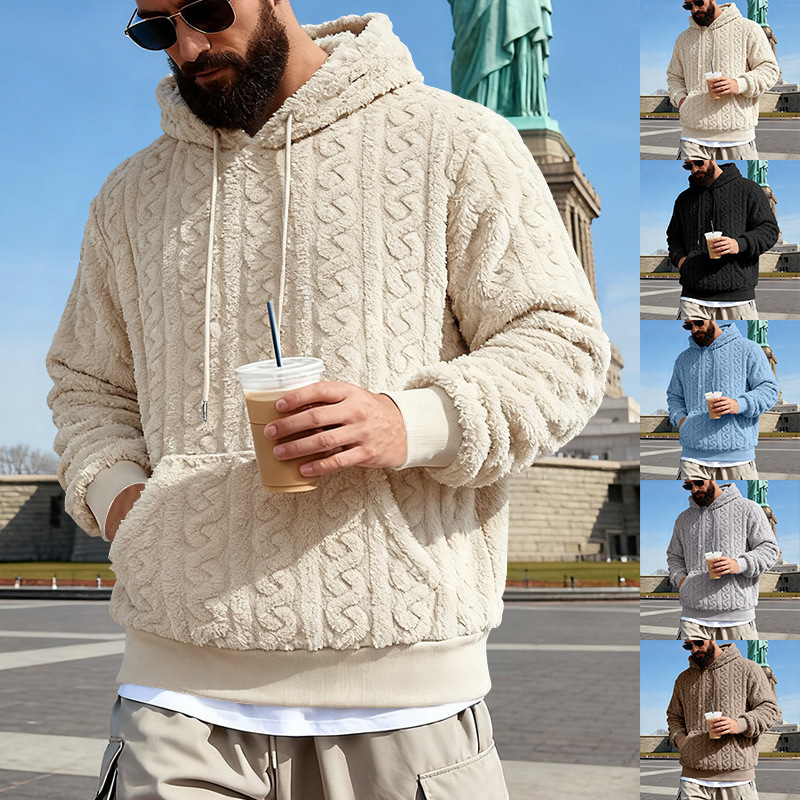 Sherpa Hoodie Fleece - เสื้อฮู้ดผู้ชายผ้าฟลีซบุขนเชอร์ปา อุ่นสบายสำหรับฤดูหนาว สไตล์เรโทร สตรีทแวร์ ลำลอง แฟชั่นไฮสตรีท