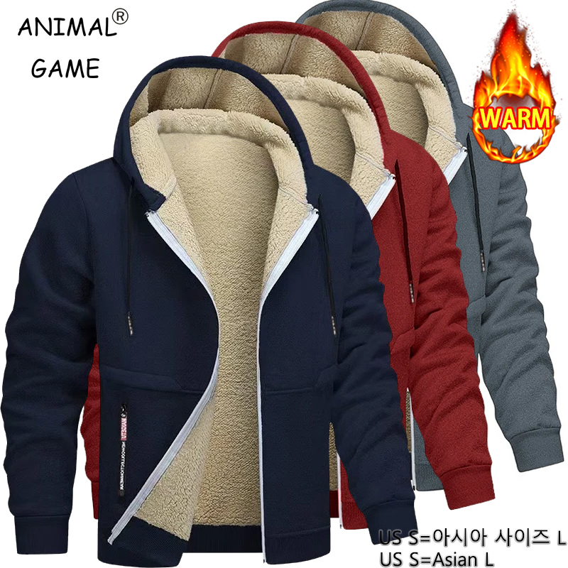 Sherpa Hoodie Fleece - เสื้อฮู้ดลำลองสำหรับผู้ชายลายสัตว์ ผ้าฟลีซหนานุ่มบุขนเชอร์ปา ซิปหนา เสื้อแจ็คเก็ตหนา