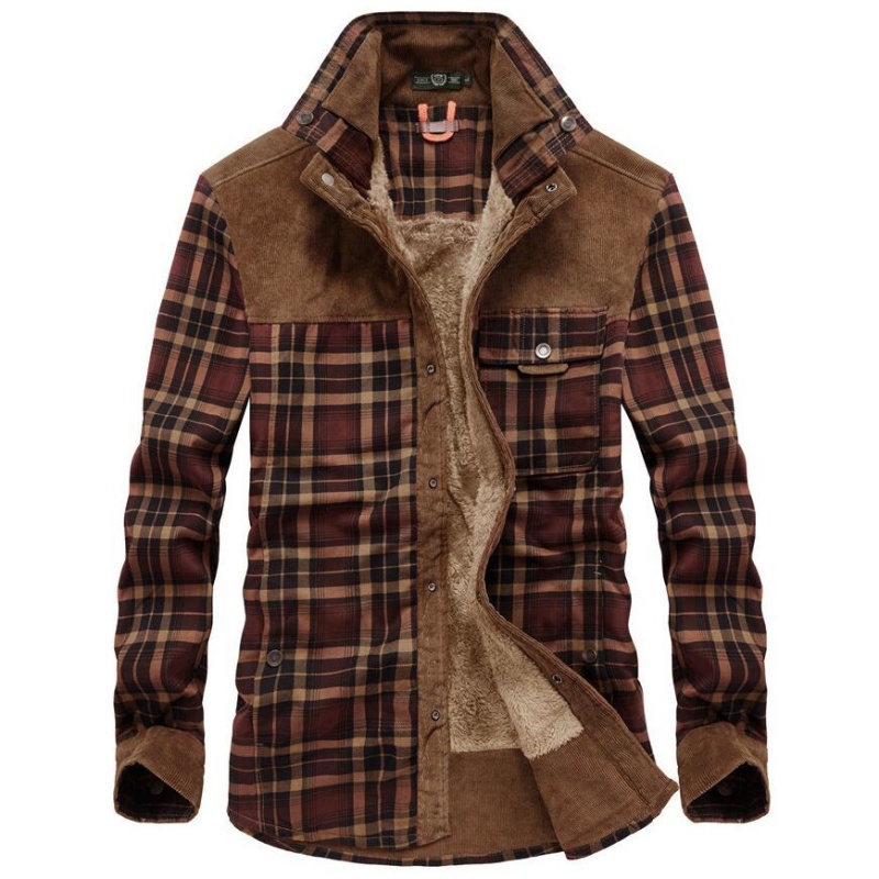 Flannel Shirt Lined - เสื้อแจ็คเก็ตผู้ชายสำหรับฤดูหนาว กันลม อุ่นสบาย เสื้อเชิ้ตลายสก็อตบุขนเชอร์ปา ผ้าแฟลนเนล คลาสสิก