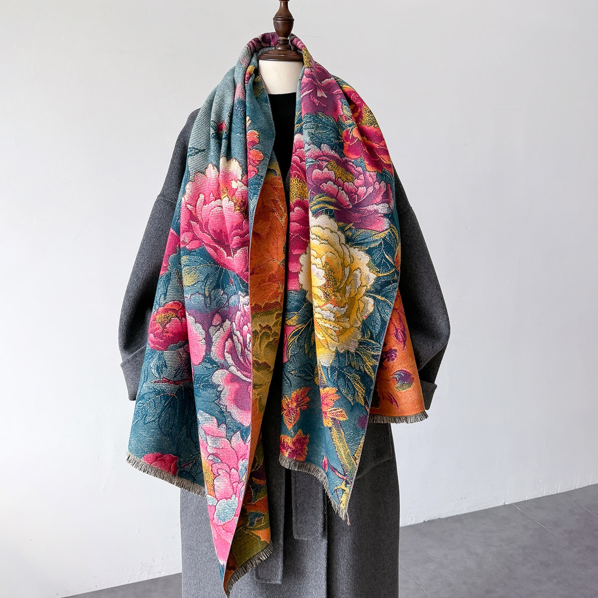 Cashmere Pashmina Wrap - ผ้าพันคอผ้าพันคอผ้าพันคอผู้หญิงผ้าคลุมไหล่ดอกไม้พิมพ์ใหม่ Wraps หรูหราหนาผ้าห่มฤดูหนาว Bufanda Pashmina หญิง