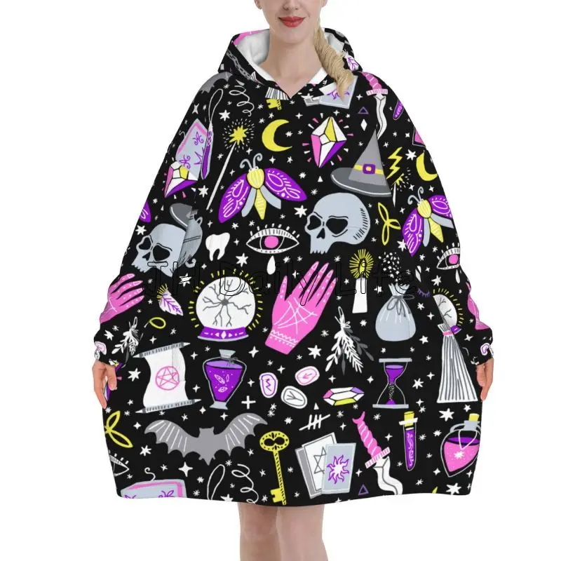 Sherpa Hoodie Fleece - Magic Witchy Goth ขนาดใหญ่ผ้าห่ม Hoodie ผู้หญิงสวมใส่