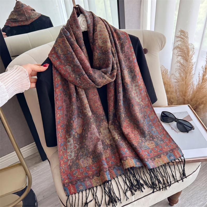 Cashmere Pashmina Wrap - ผ้าพันคอแคชเมียร์ลายพิมพ์เพสลีย์สำหรับผู้หญิง รุ่นใหม่ หรูหรา สำหรับฤดูใบไม้ร่วงและฤดูหนาว ผ้าพันคอพาชมิน่าแฟชั่น ผ้าคลุมไหล่หนา