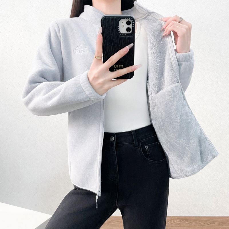 Sherpa Hoodie Fleece - เสื้อสเวตเชิ้ตผ้าฟลีซแบบไม่มีฮู้ดสำหรับผู้หญิง ทรงโอเวอร์ไซส์ เหมาะสำหรับฤดูใบไม้ผลิและฤดูใบไม้ร่วง คอทรงโอ ผ้าฟลานเนล คอตั้ง