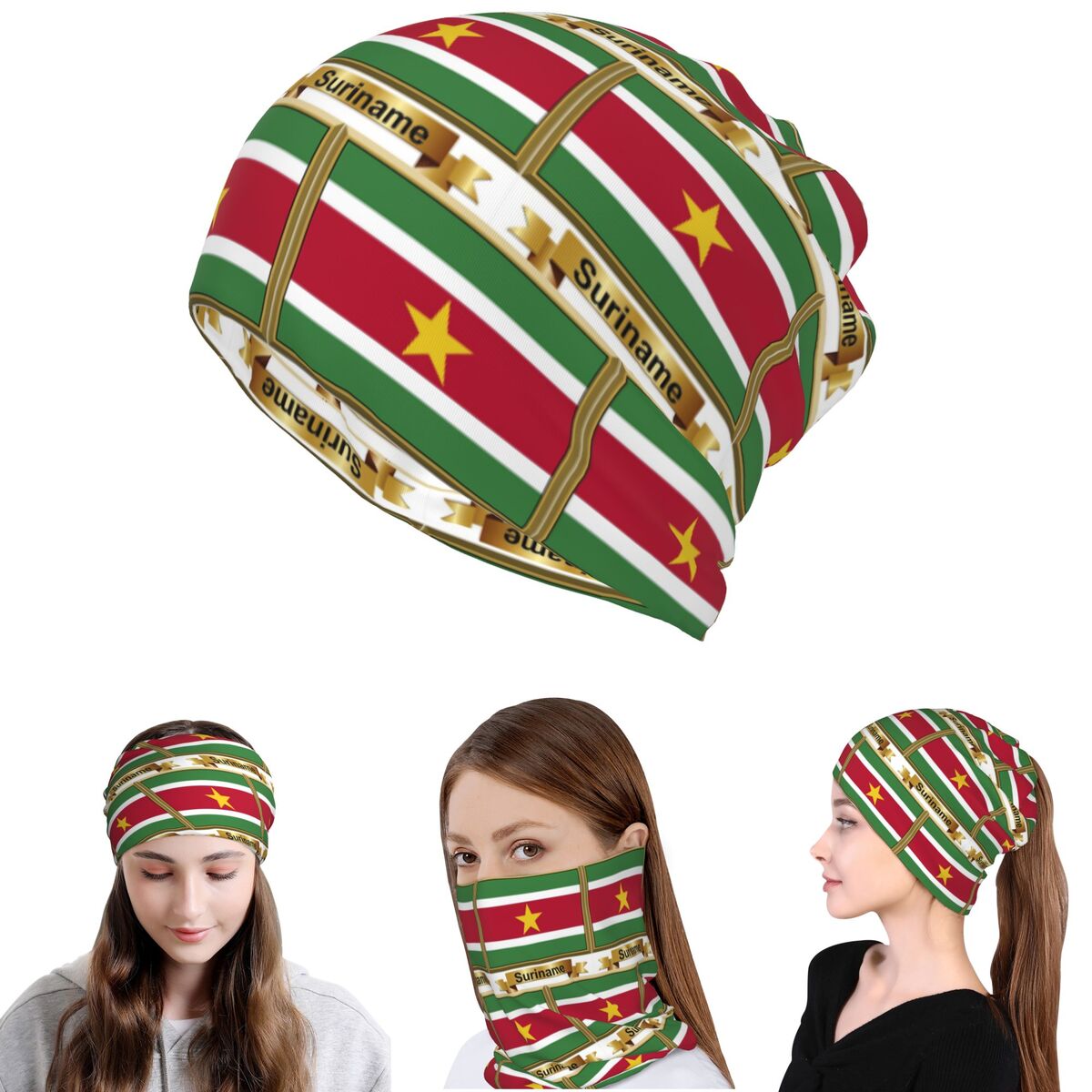 Knit Beanie Hat Warm - ผลิตภัณฑ์ธงชาติซูรินาม (N) ผ้าพันคอคลุมคอ ผ้าพันคอวิเศษ หมวกไหมพรมบาลาคลาวา สำหรับผู้ชาย