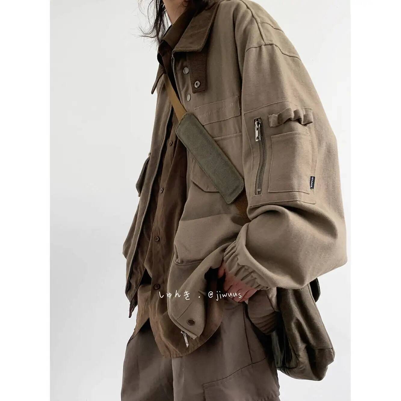 Down Jacket Packable - ผู้ชายแจ็คเก็ตฤดูใบไม้ผลิฤดูใบไม้ร่วงหลวมแจ็คเก็ตคาร์โก้ญี่ปุ่นวินเทจหลายกระเป๋า, U nisex streetwear, มีสไตล์อเนกประสงค์เสื้อลําลอง