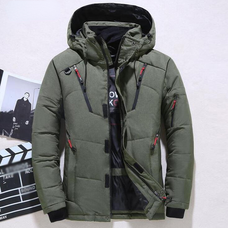 Down Jacket Packable - เสื้อแจ็คเก็ตดาวน์ชายฤดูหนาวผู้ชายสีขาวเสื้อแจ็คเก็ตขนเป็ดมีฮู้ดกลางแจ้งหนาอบอุ่นบุนวมเสื้อคลุมหิมะโอเวอร์ไซส์ M-4XL