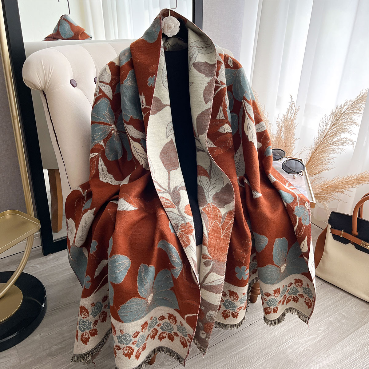 Cashmere Pashmina Wrap - ผู้หญิง Thicken หรูหราฤดูหนาว Paisley สองด้านแคชเมียร์ Jacquard