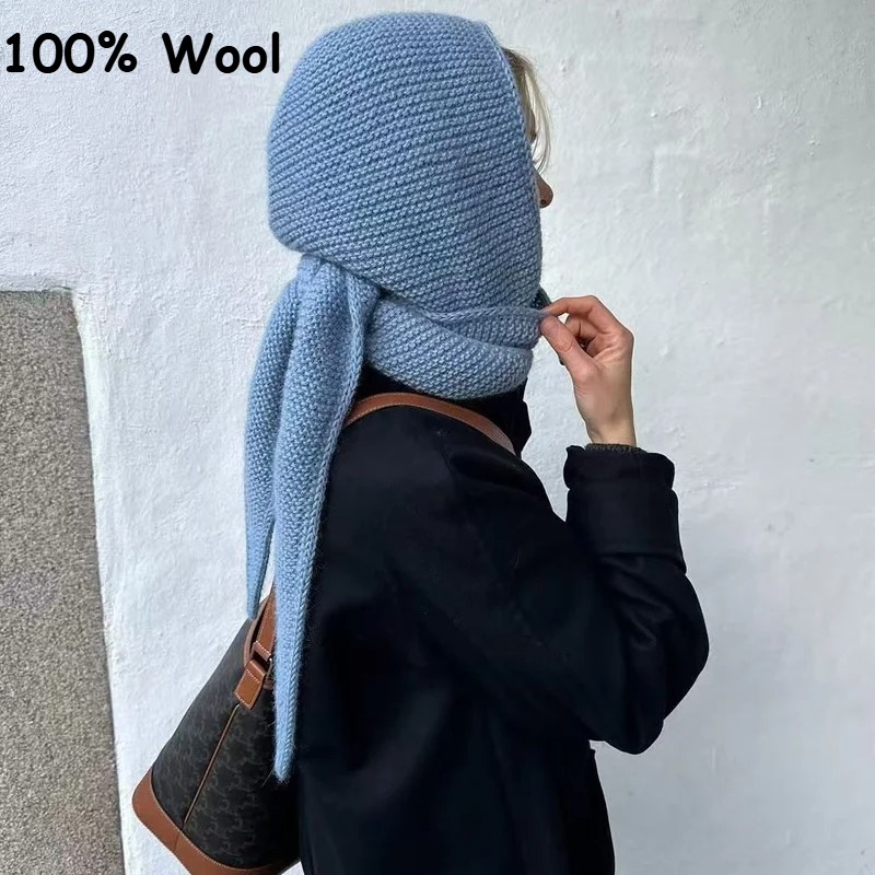 Knit Beanie Hat Warm - ผ้าพันคอขนสัตว์ 100% รุ่น Big Sophie ขนาดใหญ่