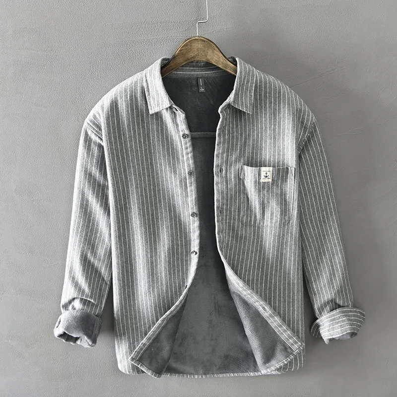 เสื้อเชิ้ตผู้ชายแฟชั่นฤดูหนาว  - Flannel Shirt Lined บทวิจารณ์และราคา